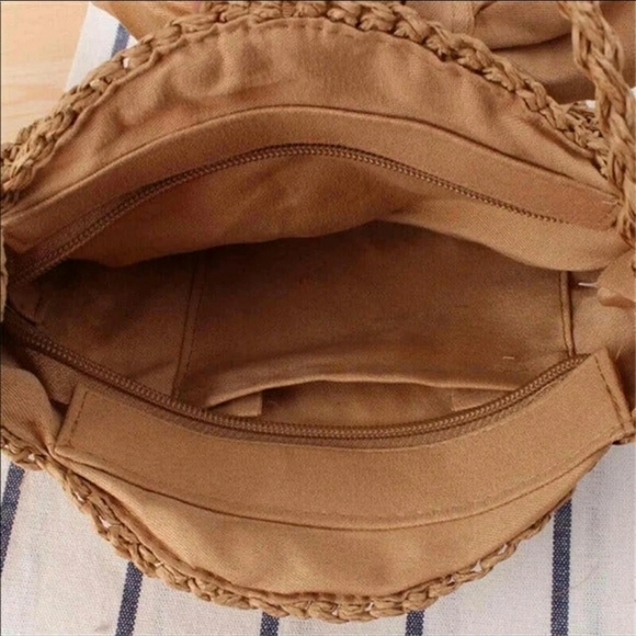🆕Cute Circle Straw Bags with cute Bow Beige Brown - Picture 10 of 16